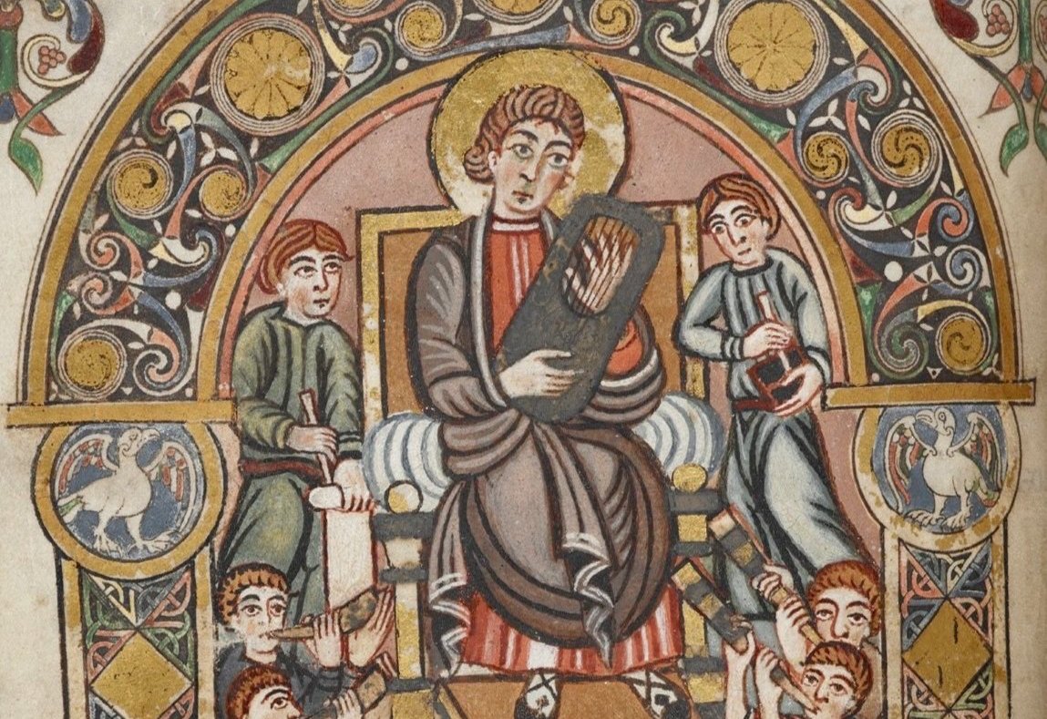 Detail from the Vespasian Psalter, circa 8th century.