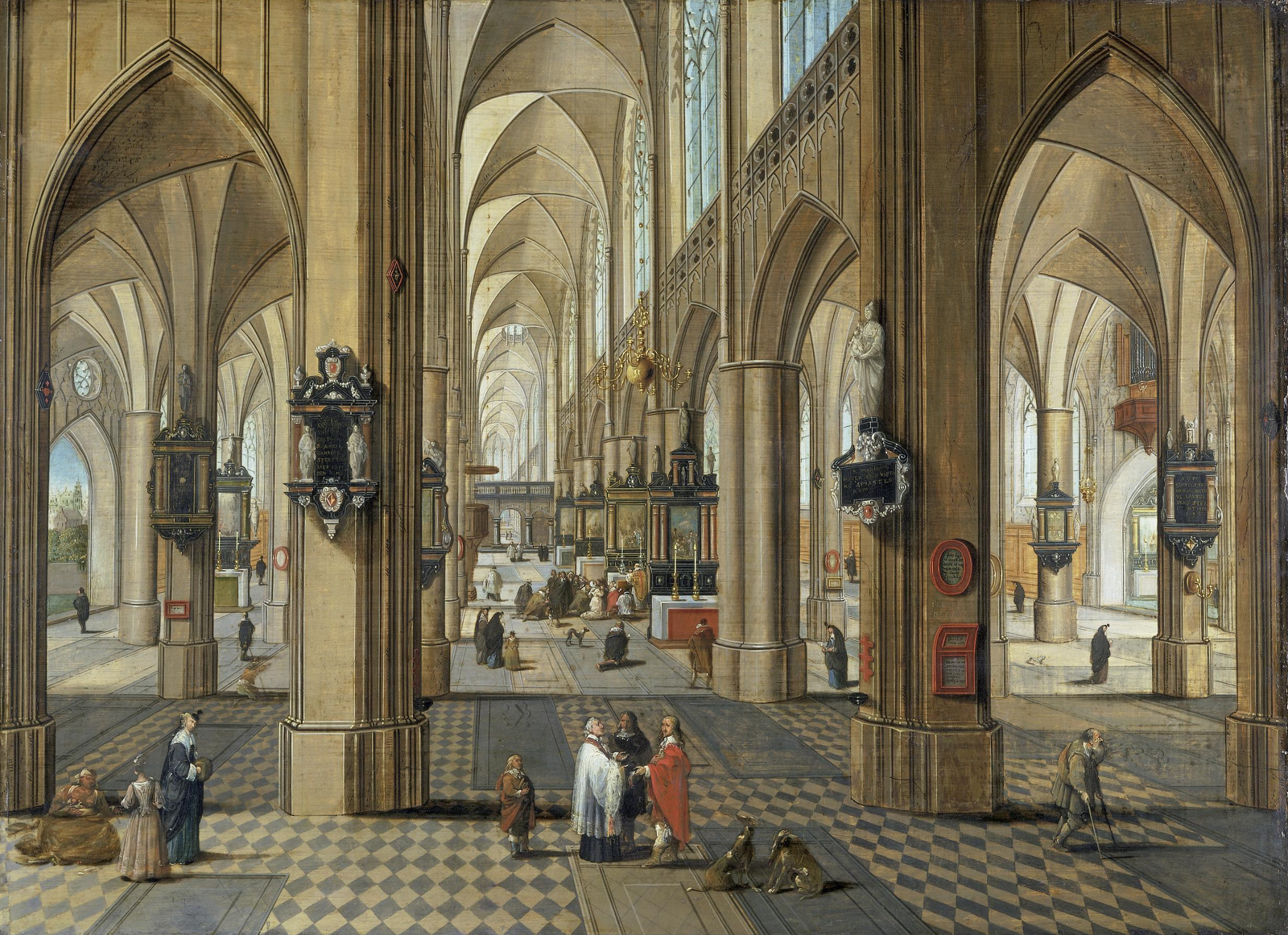 Pieter Neefs the Elder, Interior of Antwerp Cathedral, ca. 1640, oil on oak panel, 18 × 25"